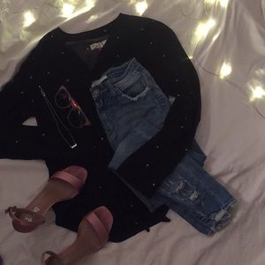 Long sleeve button up shirt with heart pattern